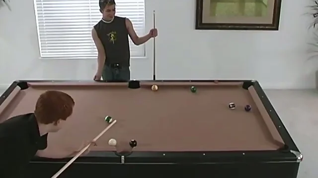 Young american tugs his cock on the pooltable