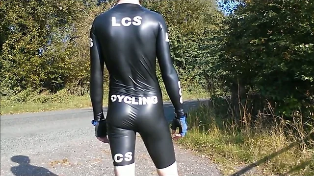 Cycling in latex skinsuit