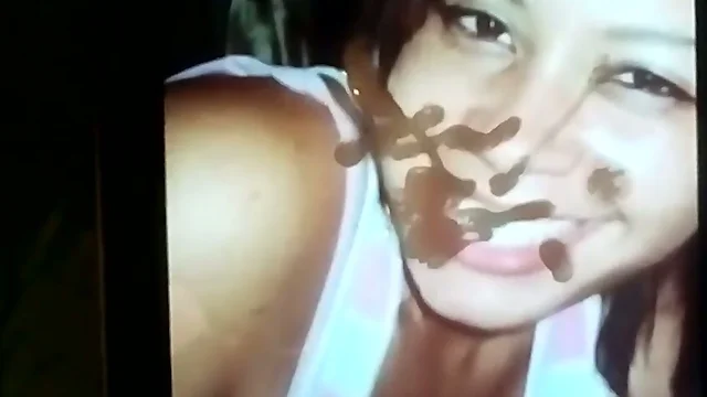 Her Sexy Horny Slutty Face covered with my Hot Fresh Sperm