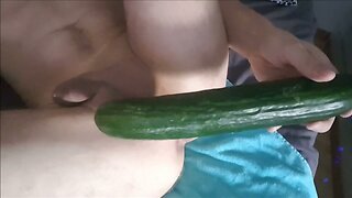Train my ass with dildo and cucumber