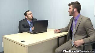 Suited Muscular Hunk Assfucks Tall Stud in Conference Room