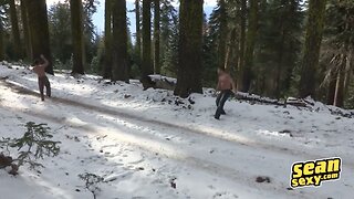 Three Friends Playing Naked in the Snow