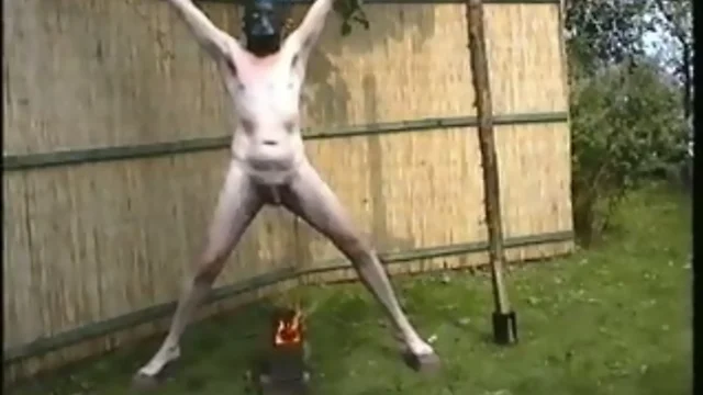 Bare Male Slave tortured outside in humilating exposure