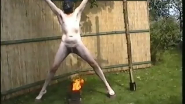 Bare Male Slave tortured outside in humilating exposure