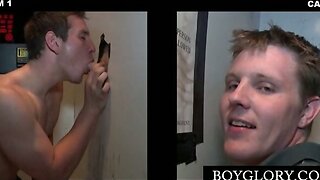 Sexy gay eating cock with lust on gloryhole