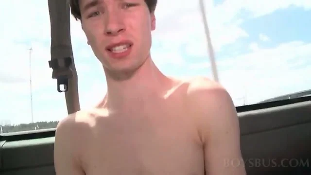 Horny teen guy rubbing his hungry cock in the boys bus