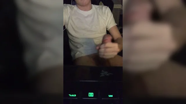 Teen boy strokes his huge teen cock and cums
