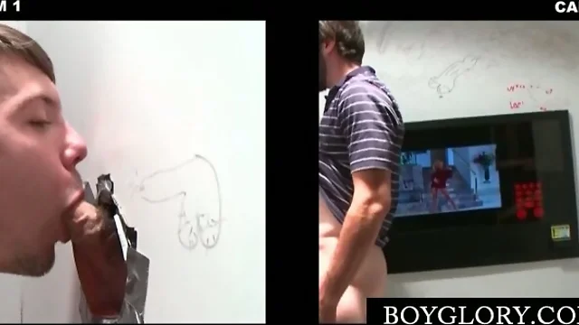 Teen gay gives boner to straight guy on gloryhole