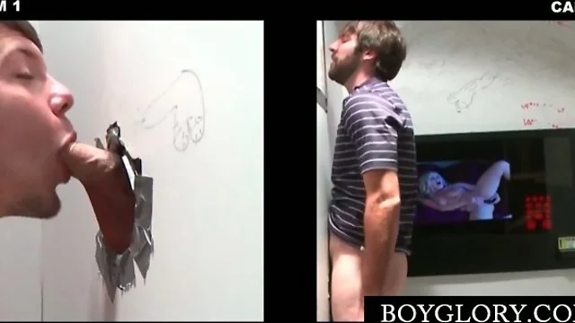 Teen gay gives boner to straight guy on gloryhole