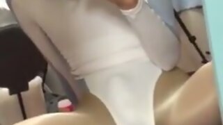 Asian sissy in leotard cums