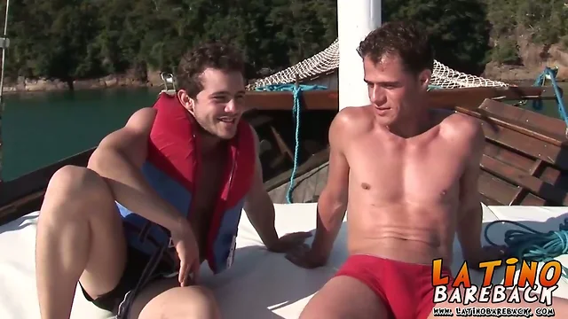 Two studs have bareback sex on the boat