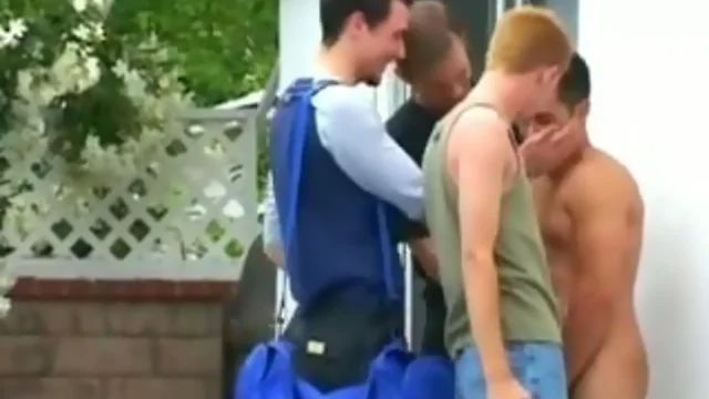 Three eager gay teens converting a straight jock