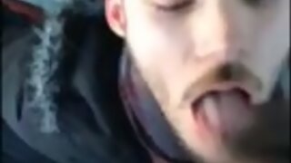 BBC sucker gets the hot spunk on a cold day outdoor
