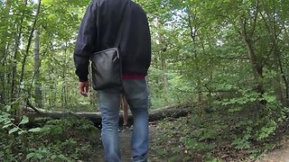 Outdoor in chains getting caught handjob