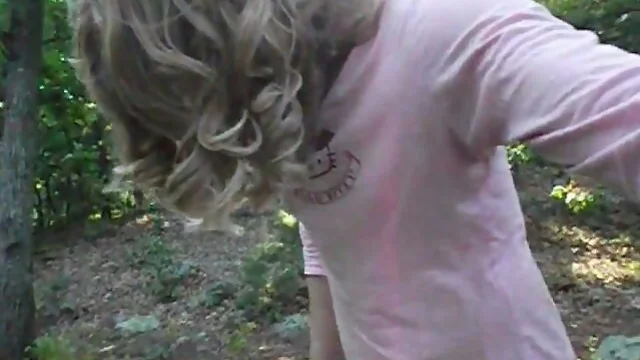 Femboy shows her tiny microdick in the woods!