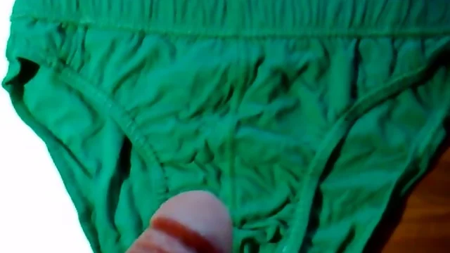 foreskin cock play with green panties