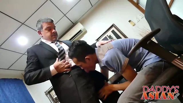 Horny asian twink fucking with his boss