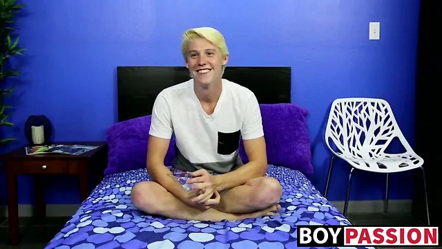 Blond beautiful twink Brayden Cockner wanks and cums solo