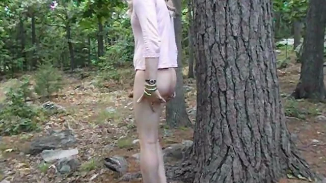 Femboy plays with her baby dick in the woods!