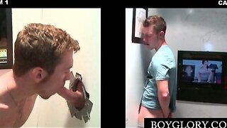 Sweet gay tugging and sucking gloryhole cock