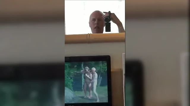 Dirty grandpa wanking over own amateur porn on xhamster...
