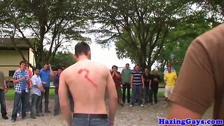 Hazed straighty sucks at fraternity pledging