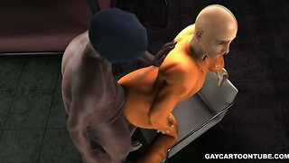 3D cartoon prisoner gets fucked anally by a fat black cop