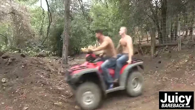 Outdoor bareback sex for Ashton McKay after a ATV ride
