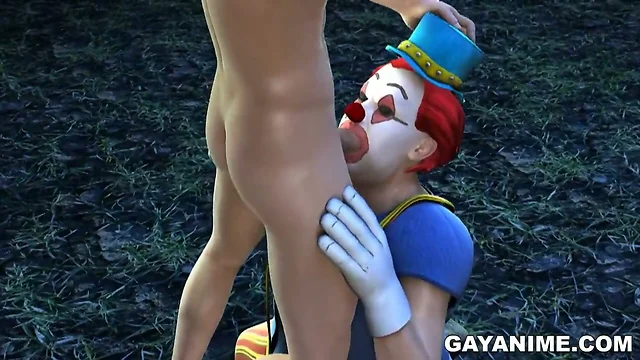 3D clown sucks and fucks outdoors