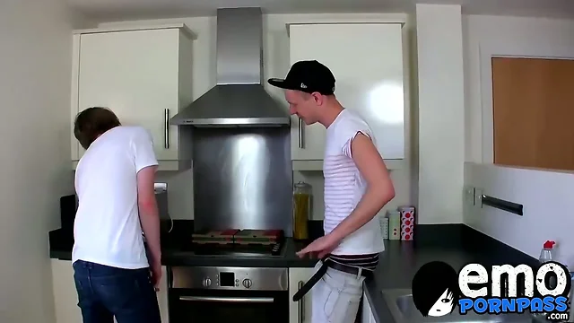 Adorable emo twinks having rough anal sex in a kitchen