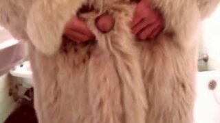 in mom's bathroom i wear her long rose fox fur big cumshot