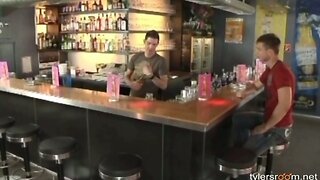 Young guys have gay sex on a bar top