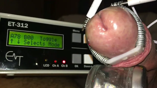Cockhead estim electro with slow motion cumshot