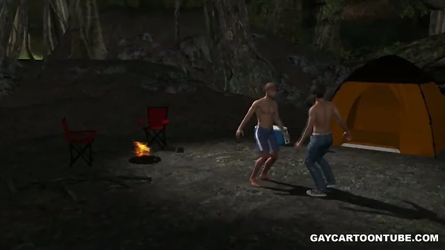 3D stud sucks cock and gets fucked in the ass by a camp fire