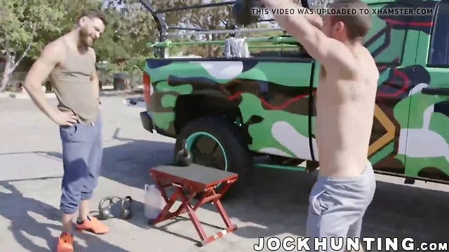 Big dick hunks barebacking and hammering in car garage