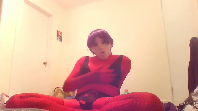In Red Zentai Skin and with my new mask