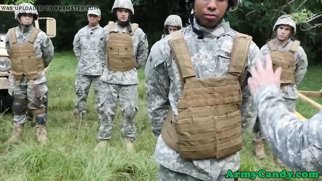 Military hunks rimming ass in outdoors orgy