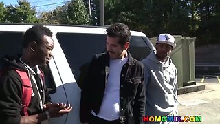 White dude sucking off two black cocks
