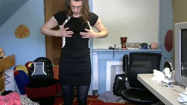 Femboy slut wearing tight dresses masturbating p1