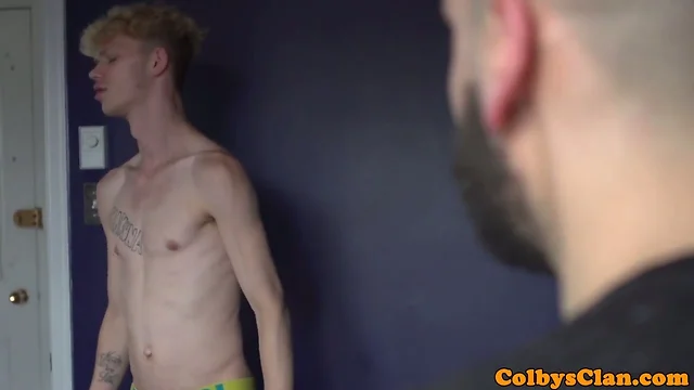 Young twink ass railed by muscular bald DILF