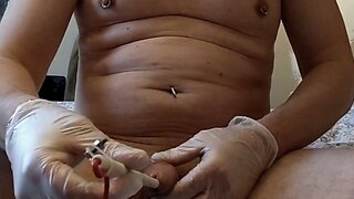 urethral probe deep in cock prostate e--stim