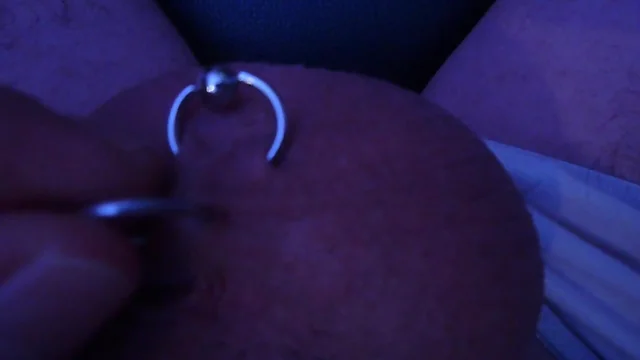Playing with my pierced nipples & pierced cock