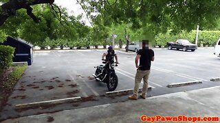 Pawning straight biker assfucked in office