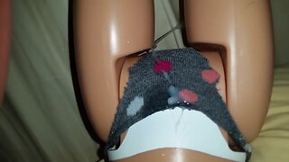 Barbie eats my balls while I cum on her panties