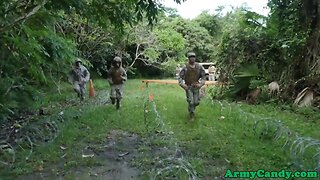 Ebony army hunks sucking white cock outdoor