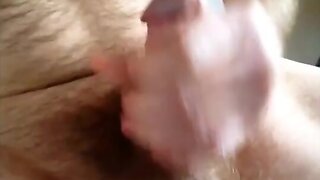 Maaturbating my hairy cock and shooting a creamy load of cum