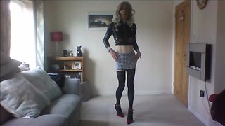 Little micro skirt, stockings and heels