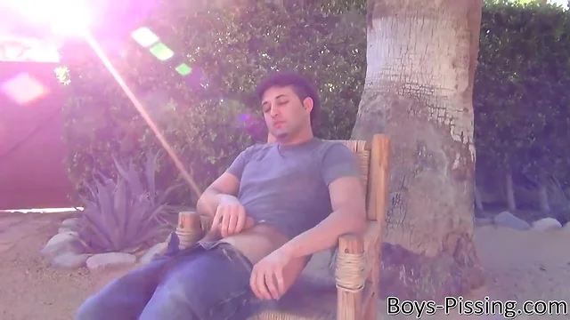 Michael Dora pulls his fat cock out and gets messy outdoors