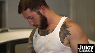 Horny tattooed guy barebacking hard at twinks sexy tight ass
