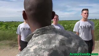 Military orgy hunks drilling ass outdoor